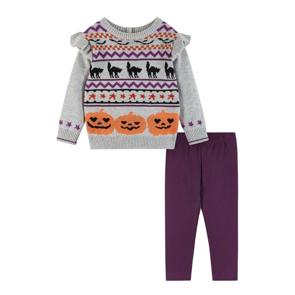 Andy & Evan Girls  Halloween Fairisle Tunic Sweater & Legging Set, Grey